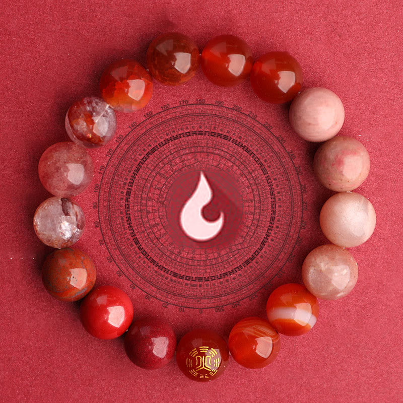 Bracelet porte-bonheur en Buddha Stones, cinq éléments, agate variée