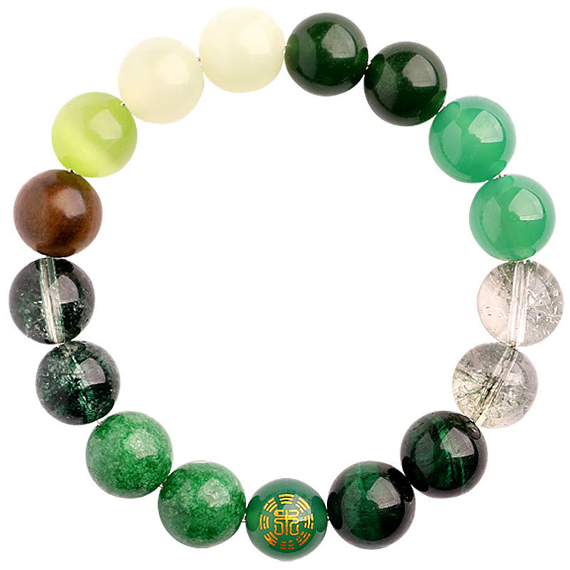 Bracelet porte-bonheur en Buddha Stones, cinq éléments, agate variée