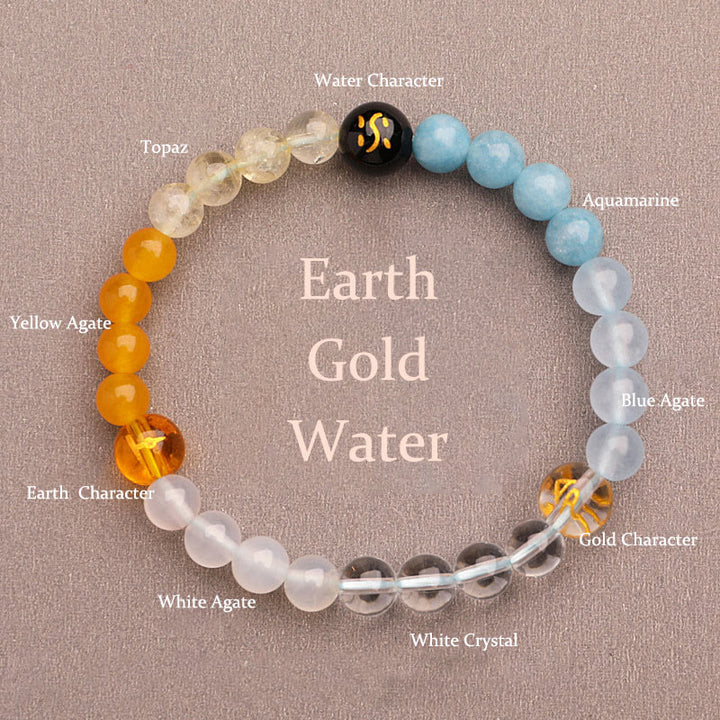 Bracelet de sagesse en pierre de soleil Buddha Stones et cinq éléments en cristal d'agate