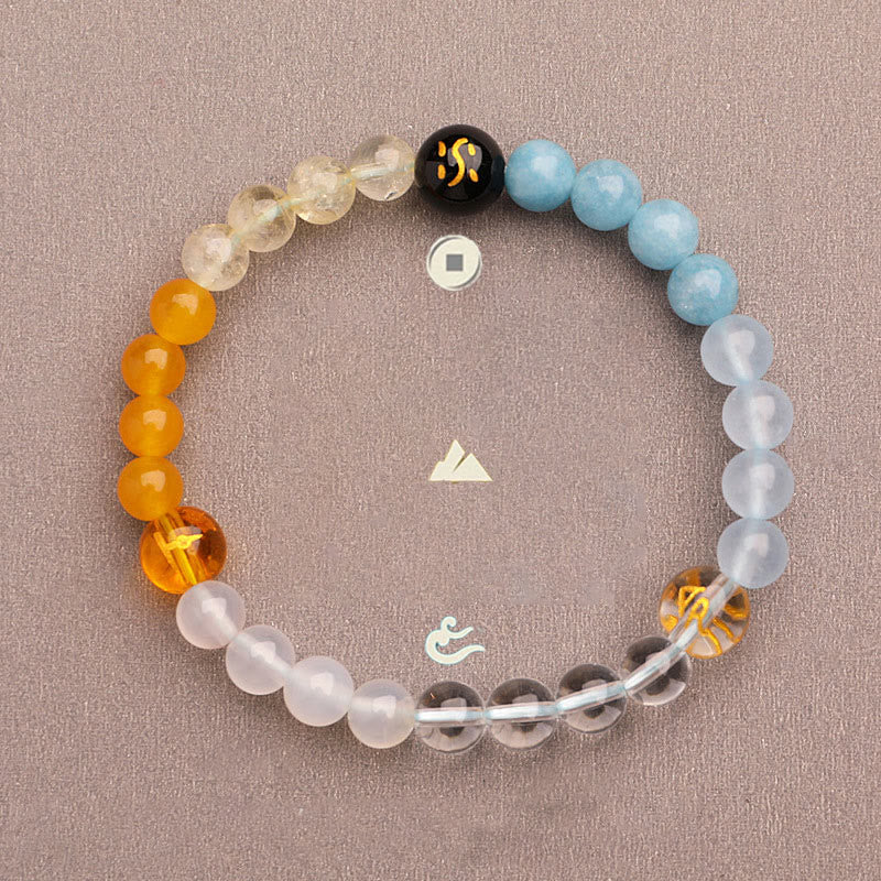 Bracelet de sagesse en pierre de soleil Buddha Stones et cinq éléments en cristal d'agate