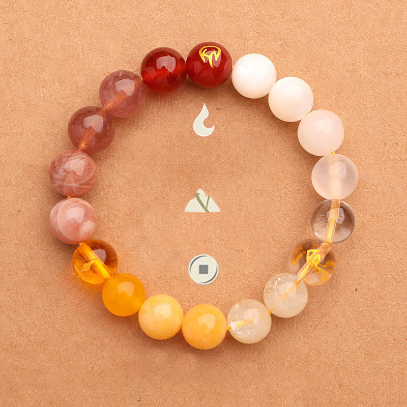 Bracelet de sagesse en pierre de soleil Buddha Stones et cinq éléments en cristal d'agate