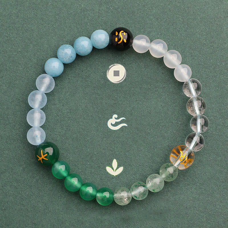 Bracelet de sagesse en pierre de soleil Buddha Stones et cinq éléments en cristal d'agate
