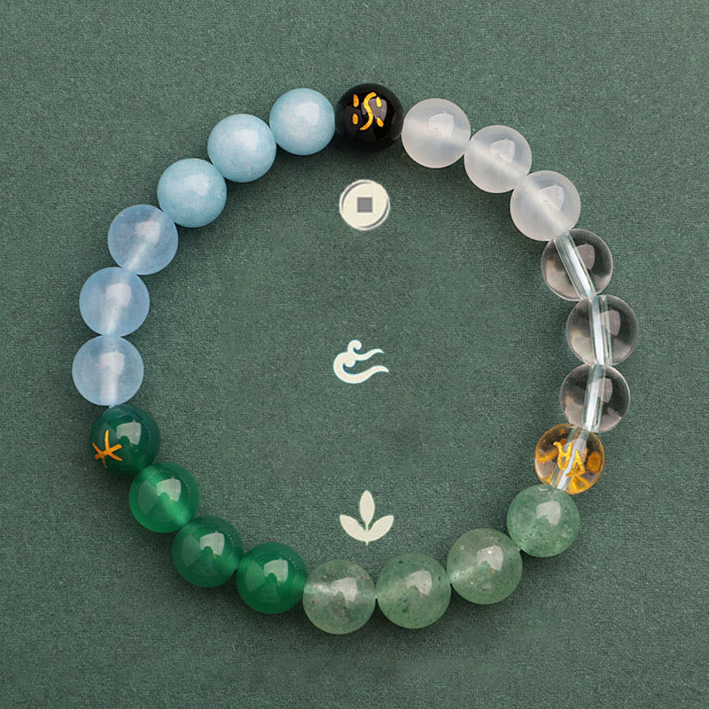 Bracelet de sagesse en pierre de soleil Buddha Stones et cinq éléments en cristal d'agate - image 24