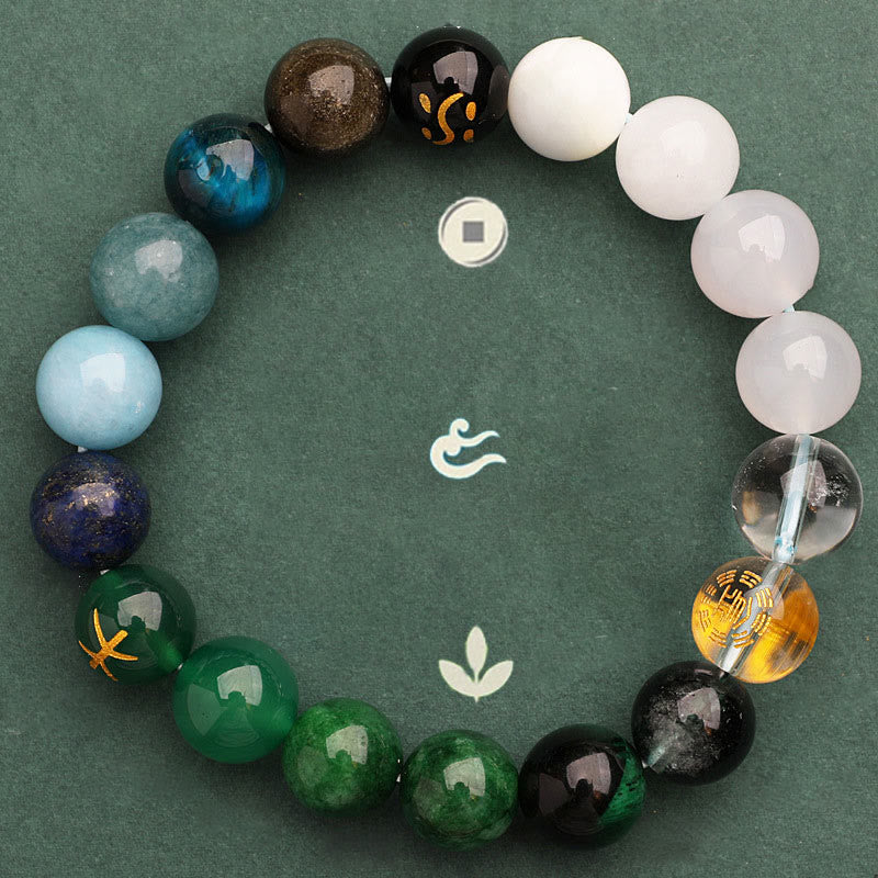 Bracelet de sagesse en pierre de soleil Buddha Stones et cinq éléments en cristal d'agate