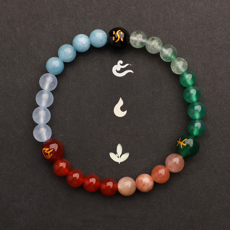 Bracelet de sagesse en pierre de soleil Buddha Stones et cinq éléments en cristal d'agate
