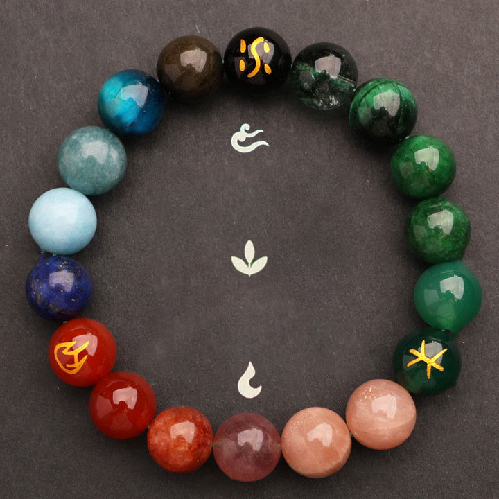 Bracelet de sagesse en pierre de soleil Buddha Stones et cinq éléments en cristal d'agate