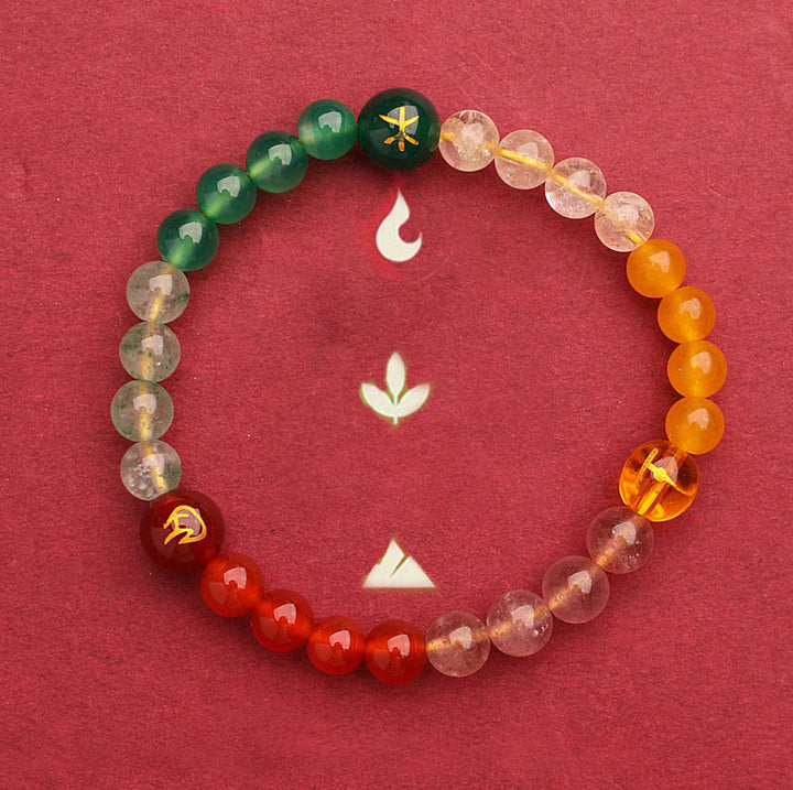 Bracelet de sagesse en pierre de soleil Buddha Stones et cinq éléments en cristal d'agate