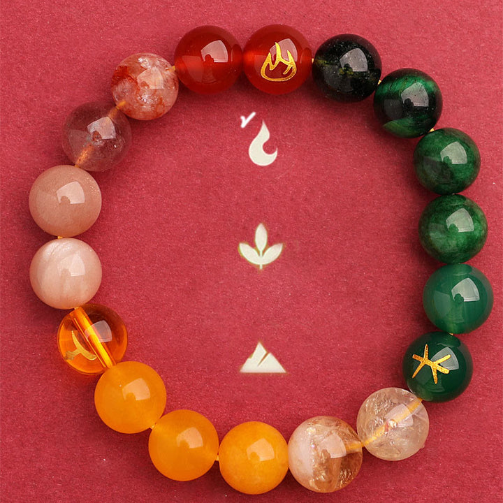 Bracelet de sagesse en pierre de soleil Buddha Stones et cinq éléments en cristal d'agate