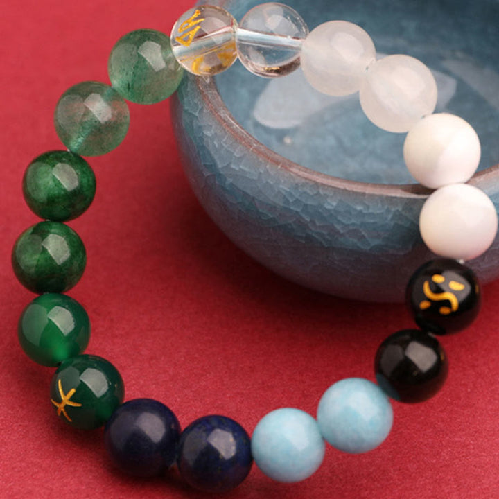 Bracelet de sagesse en pierre de soleil Buddha Stones et cinq éléments en cristal d'agate