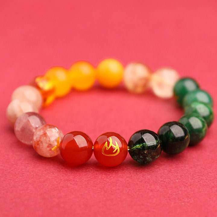 Bracelet de sagesse en pierre de soleil Buddha Stones et cinq éléments en cristal d'agate