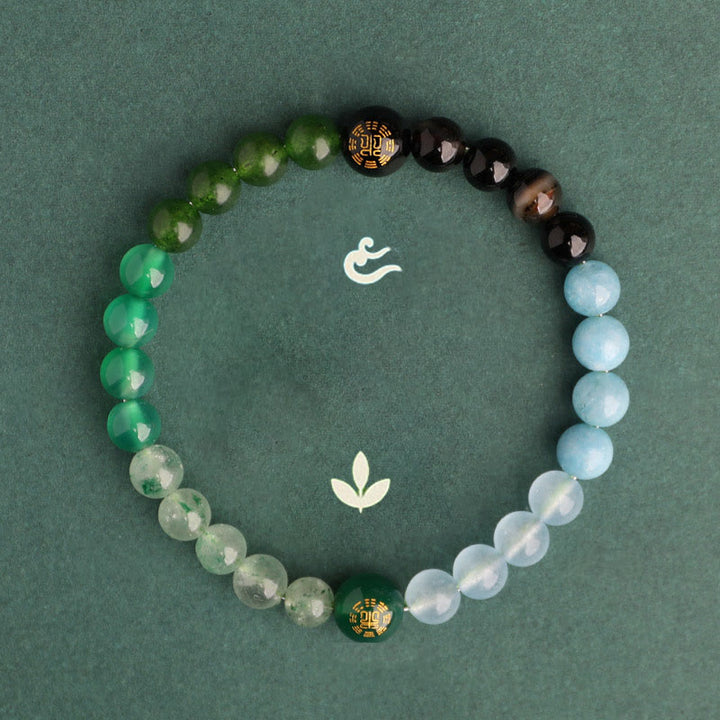 Buddha Stones Bracelet de sagesse en agate, cristal, onyx noir, calcédoine verte et aigue-marine, composé de cinq éléments. - image 4