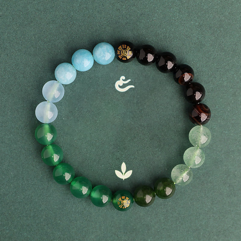 Buddha Stones Bracelet de sagesse en agate, cristal, onyx noir, calcédoine verte et aigue-marine, composé de cinq éléments. - image 14