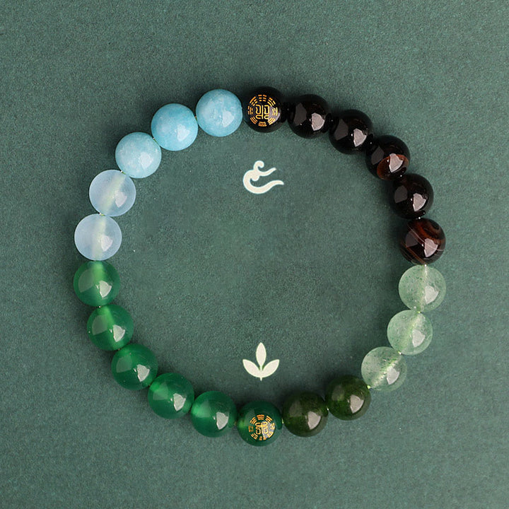 Buddha Stones Bracelet de sagesse en agate, cristal, onyx noir, calcédoine verte et aigue-marine, composé de cinq éléments. - image 14