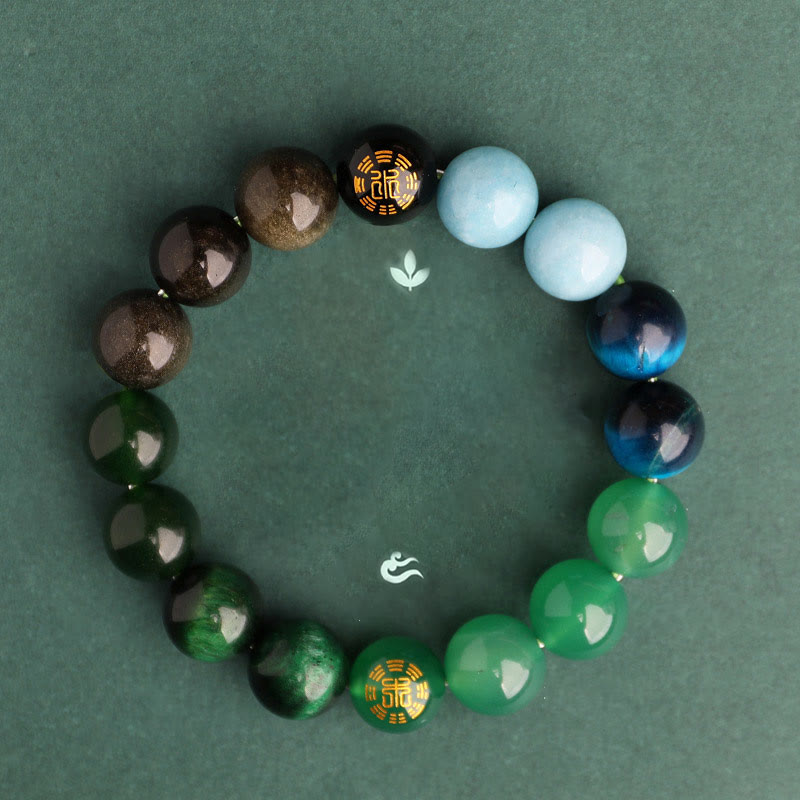 Buddha Stones Bracelet de sagesse en agate, cristal, onyx noir, calcédoine verte et aigue-marine, composé de cinq éléments. - image 16