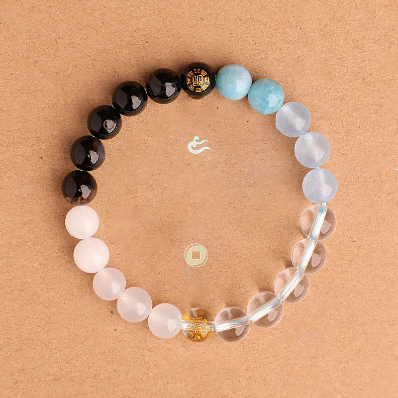 Buddha Stones Bracelet de sagesse en agate, cristal, onyx noir, calcédoine verte et aigue-marine, composé de cinq éléments. - image 20