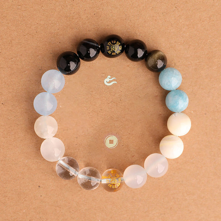 Buddha Stones Bracelet de sagesse en agate, cristal, onyx noir, calcédoine verte et aigue-marine, composé de cinq éléments. - image 22