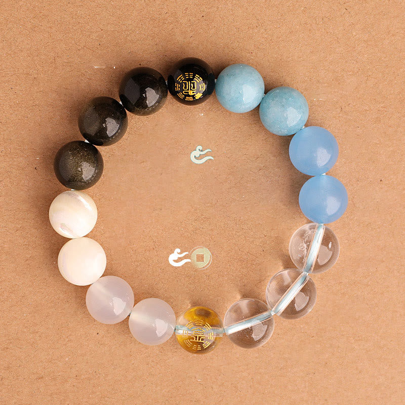 Buddha Stones Bracelet de sagesse en agate, cristal, onyx noir, calcédoine verte et aigue-marine, composé de cinq éléments. - image 24
