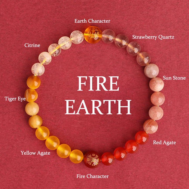 Buddha Stones Bracelet de sagesse en agate, cristal, onyx noir, calcédoine verte et aigue-marine, composé de cinq éléments. - Fire Earth (Tour de poignet : 14-16 cm) - 6 mm - image 35