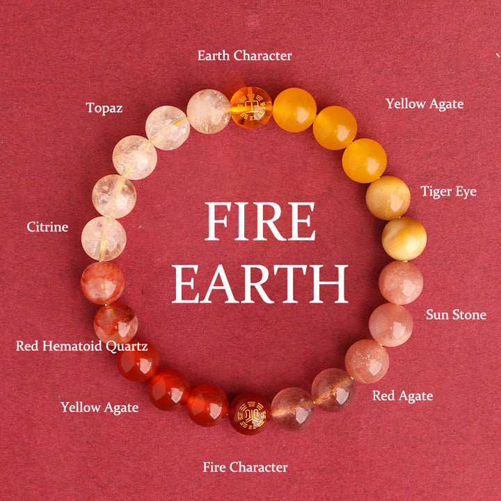 Buddha Stones Bracelet de sagesse en agate, cristal, onyx noir, calcédoine verte et aigue-marine, composé de cinq éléments. - Fire Earth (Tour de poignet : 14-16 cm) - 8 mm - image 37