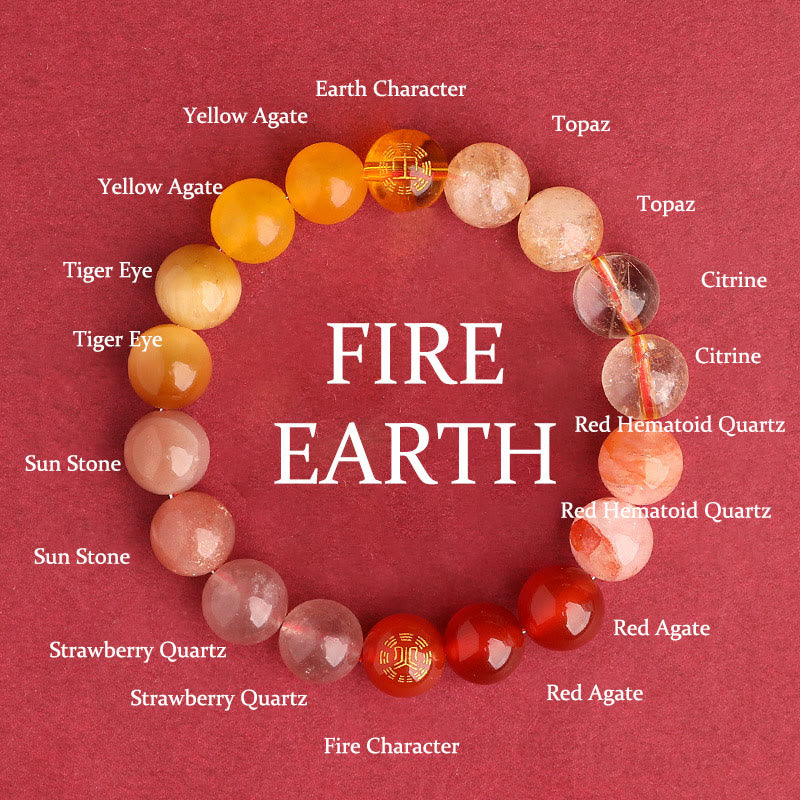 Buddha Stones Bracelet de sagesse en agate, cristal, onyx noir, calcédoine verte et aigue-marine, composé de cinq éléments. - Fire Earth (Tour de poignet : 14-16 cm) - 10 mm - image 39