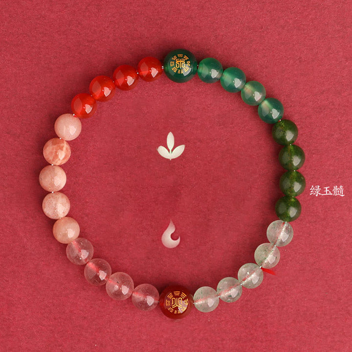 Buddha Stones Bracelet de sagesse en agate, cristal, onyx noir, calcédoine verte et aigue-marine, composé de cinq éléments. - image 46