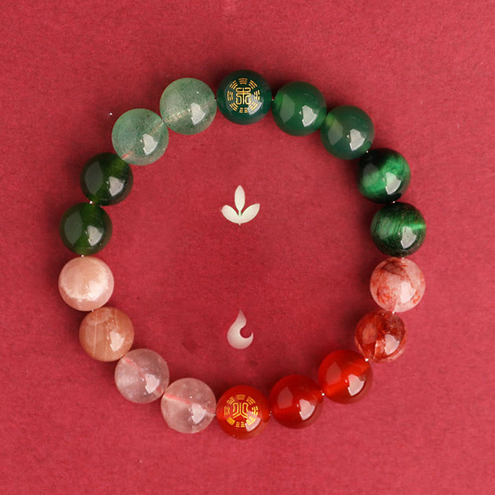 Buddha Stones Bracelet de sagesse en agate, cristal, onyx noir, calcédoine verte et aigue-marine, composé de cinq éléments. - image 50
