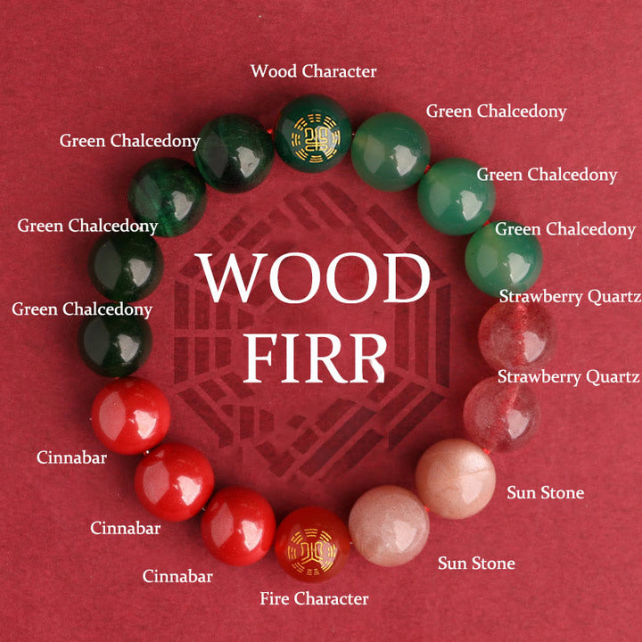 Buddha Stones Bracelet de sagesse en agate, cristal, onyx noir, calcédoine verte et aigue-marine, composé de cinq éléments. - Feu de bois (Tour de poignet : 14-16 cm) - 12 mm - image 51