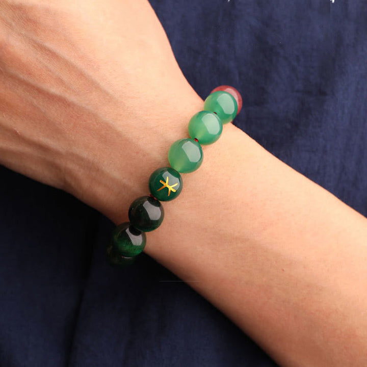 Buddha Stones Bracelet de sagesse en agate, cristal, onyx noir, calcédoine verte et aigue-marine, composé de cinq éléments. - image 54