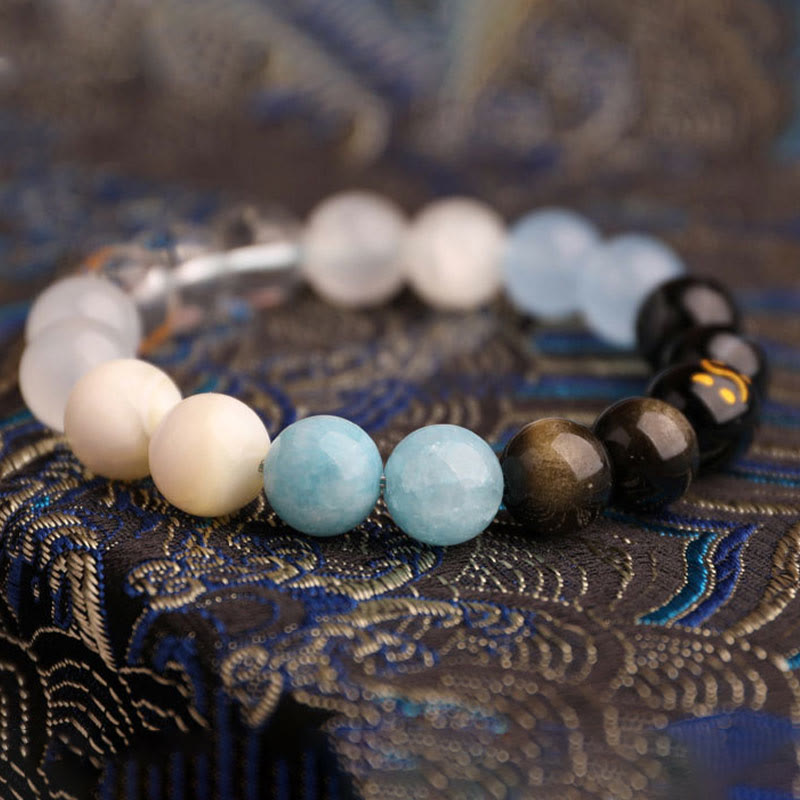 Buddha Stones Bracelet de sagesse en agate, cristal, onyx noir, calcédoine verte et aigue-marine, composé de cinq éléments. - image 26