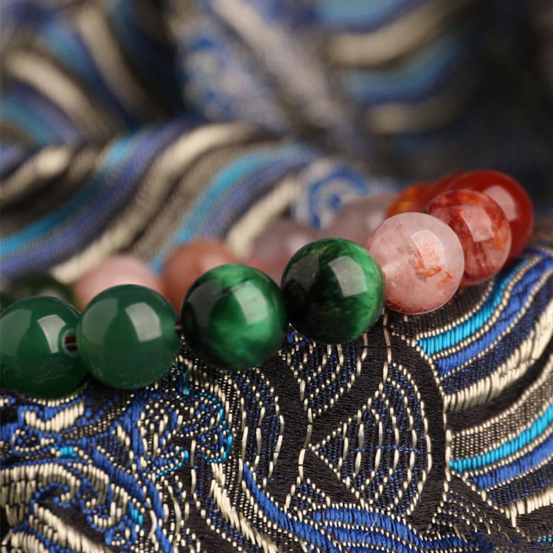 Buddha Stones Bracelet de sagesse en agate, cristal, onyx noir, calcédoine verte et aigue-marine, composé de cinq éléments. - image 53