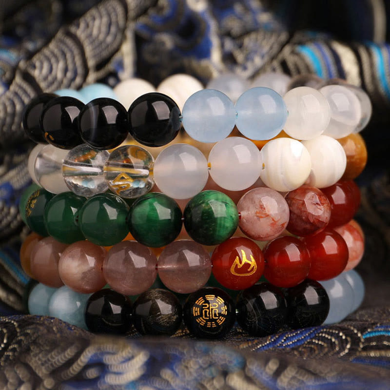 Buddha Stones Bracelet de sagesse en agate, cristal, onyx noir, calcédoine verte et aigue-marine, composé de cinq éléments. - image 55