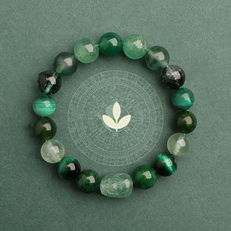 Buddha Stones Bracelet porte-bonheur fantôme vert en agate, cristal, quartz fraise et agate mousse. - image 3