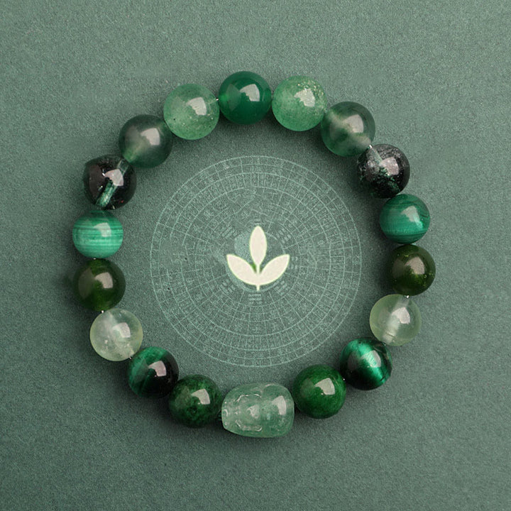Buddha Stones Bracelet porte-bonheur fantôme vert en agate, cristal, quartz fraise et agate mousse. - image 3