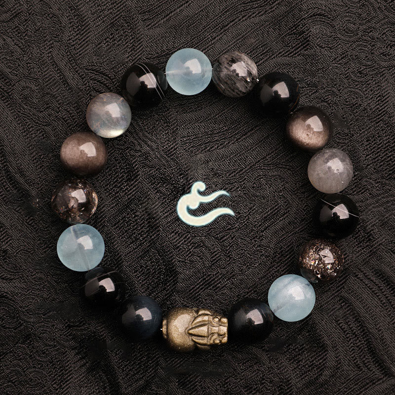 Buddha Stones Bracelet porte-bonheur fantôme vert en agate, cristal, quartz fraise et agate mousse. - image 22