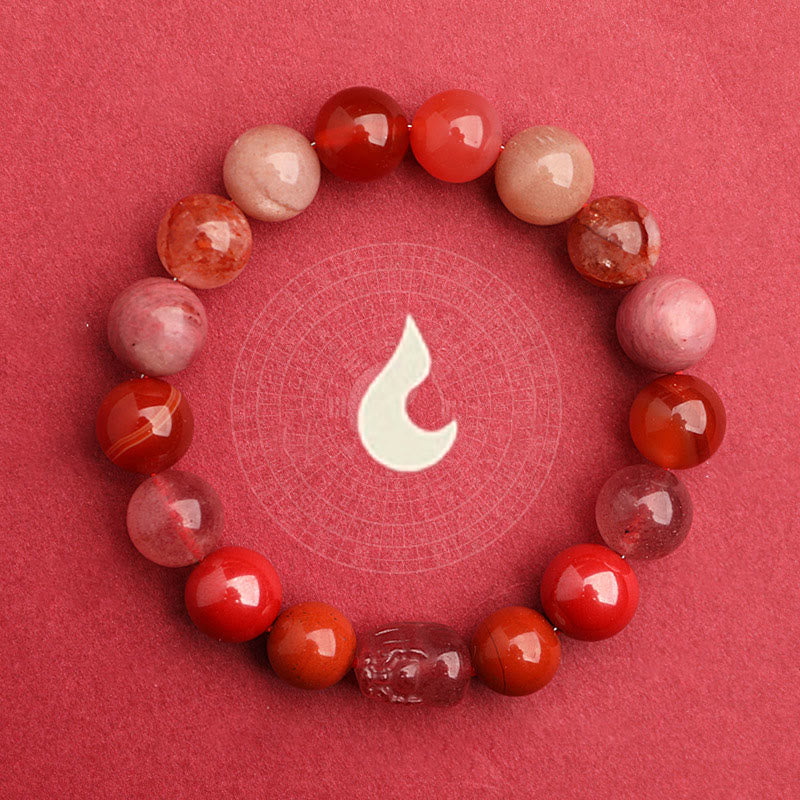 Buddha Stones Bracelet porte-bonheur fantôme vert en agate, cristal, quartz fraise et agate mousse. - image 28