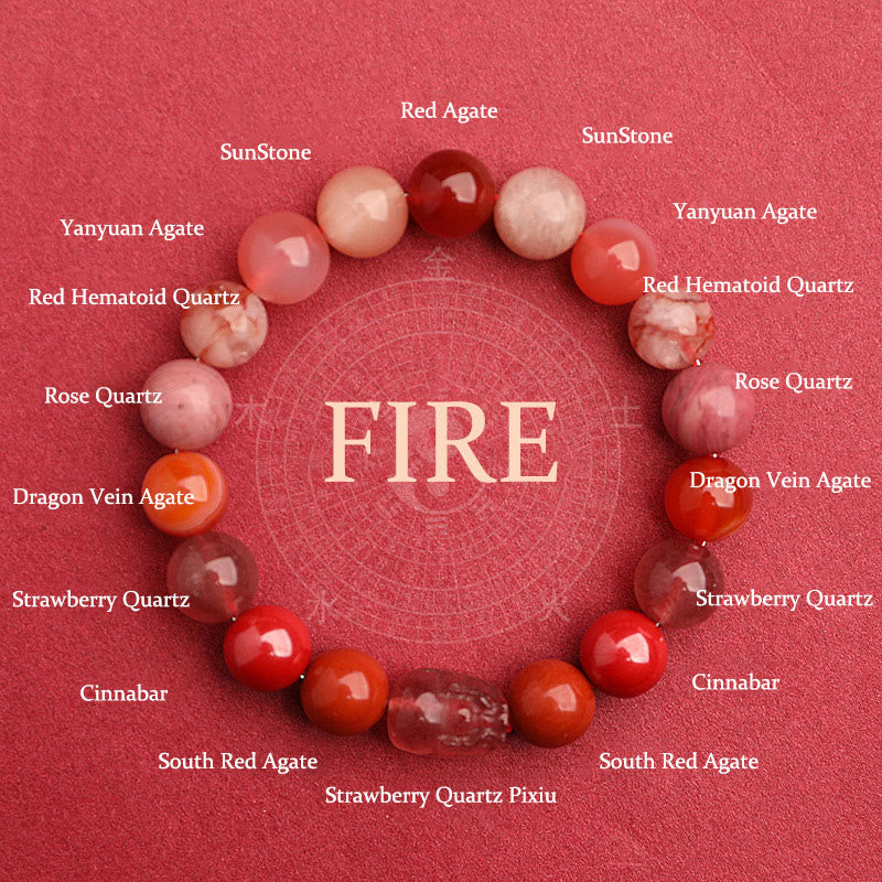 Buddha Stones Bracelet porte-bonheur fantôme vert en agate, cristal, quartz fraise et agate mousse. - Feu (Tour de poignet : 14-16 cm) - 10 mm - image 29