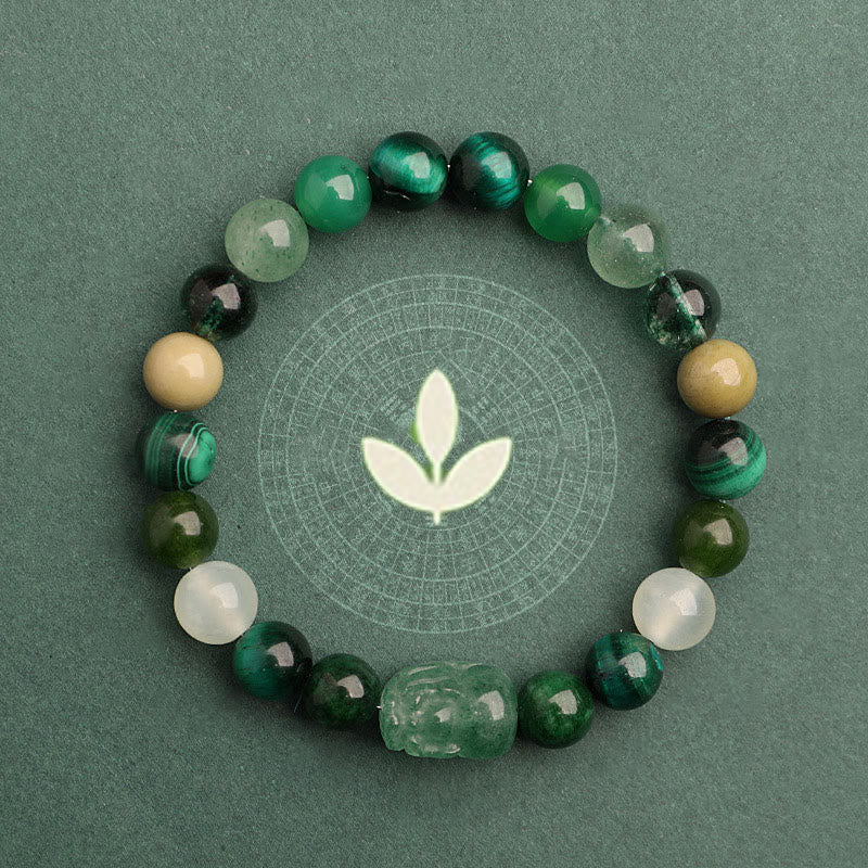 Buddha Stones Bracelet porte-bonheur fantôme vert en agate, cristal, quartz fraise et agate mousse. - image 5
