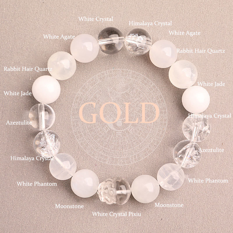 Buddha Stones Bracelet porte-bonheur fantôme vert en agate, cristal, quartz fraise et agate mousse. - Or (Tour de poignet : 14-16 cm) - 12 mm - image 39