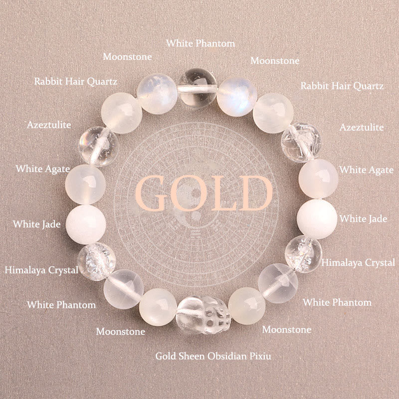Buddha Stones Bracelet porte-bonheur fantôme vert en agate, cristal, quartz fraise et agate mousse. - Or (Tour de poignet : 14-16 cm) - 10 mm - image 41