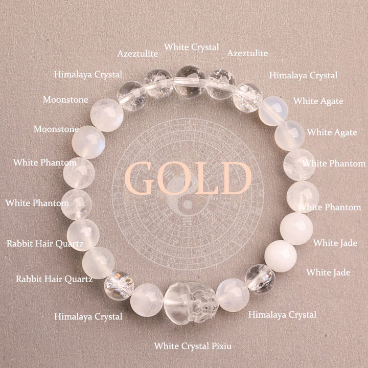 Buddha Stones Bracelet porte-bonheur fantôme vert en agate, cristal, quartz fraise et agate mousse. - Or (Tour de poignet : 14-16 cm) - 8 mm - image 43