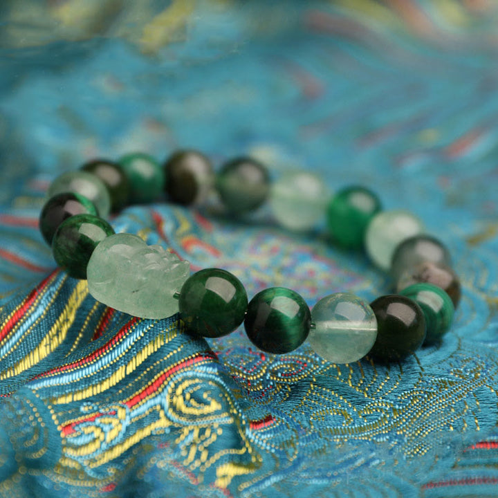 Buddha Stones Bracelet porte-bonheur fantôme vert en agate, cristal, quartz fraise et agate mousse. - image 13