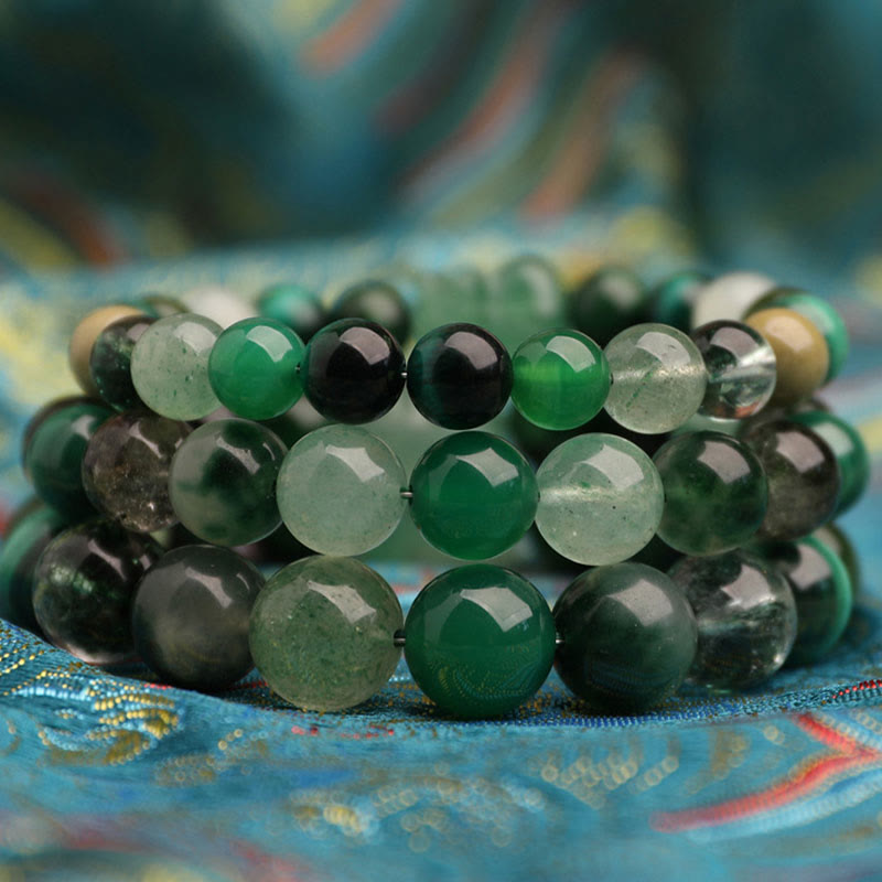 Buddha Stones Bracelet porte-bonheur fantôme vert en agate, cristal, quartz fraise et agate mousse. - image 12