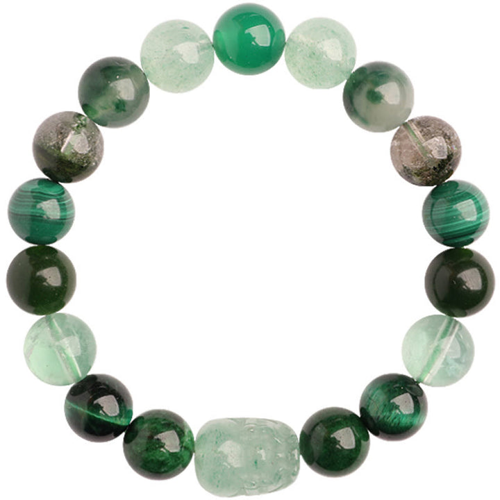 Buddha Stones Bracelet porte-bonheur fantôme vert en agate, cristal, quartz fraise et agate mousse. - image 20