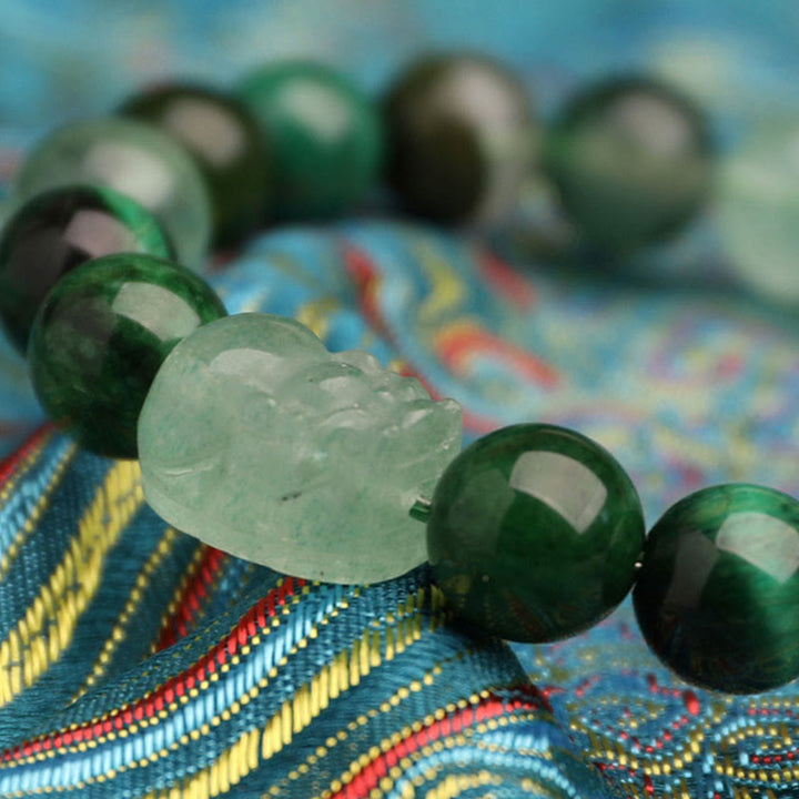 Buddha Stones Bracelet porte-bonheur fantôme vert en agate, cristal, quartz fraise et agate mousse. - image 14