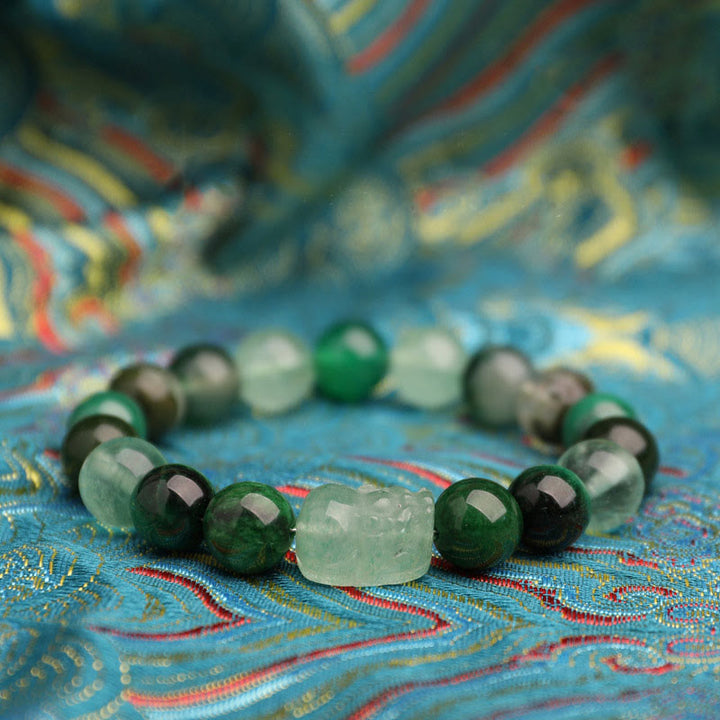 Buddha Stones Bracelet porte-bonheur fantôme vert en agate, cristal, quartz fraise et agate mousse. - image 15