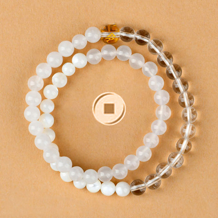 Buddha Stones Cinq éléments Divers cristal d'agate Calcédoine Cristal blanc Bracelet porte-bonheur en agate blanche