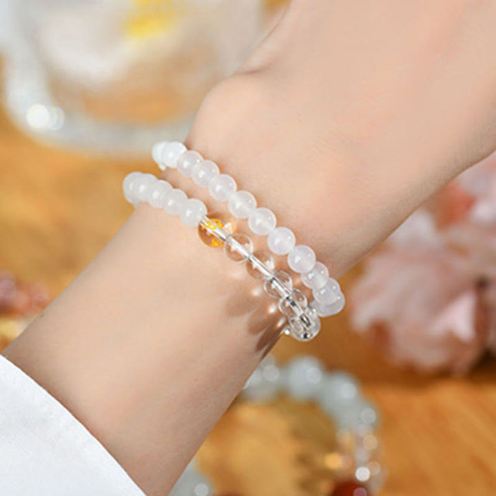 Buddha Stones Cinq éléments Divers cristal d'agate Calcédoine Cristal blanc Bracelet porte-bonheur en agate blanche
