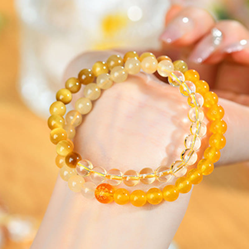 Buddha Stones Cinq éléments Divers cristal d'agate Calcédoine Cristal blanc Bracelet porte-bonheur en agate blanche