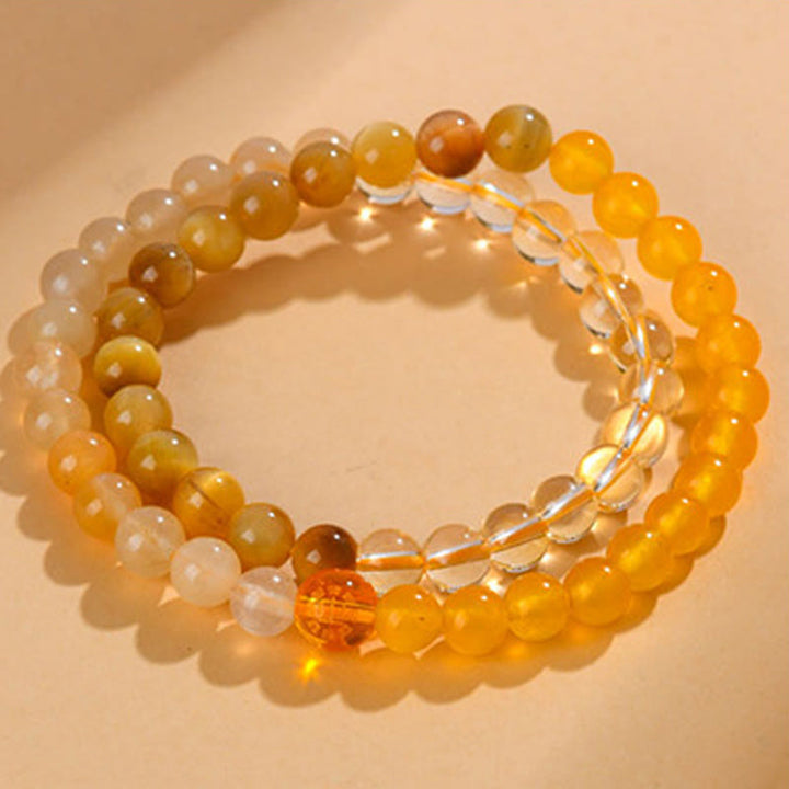 Buddha Stones Cinq éléments Divers cristal d'agate Calcédoine Cristal blanc Bracelet porte-bonheur en agate blanche