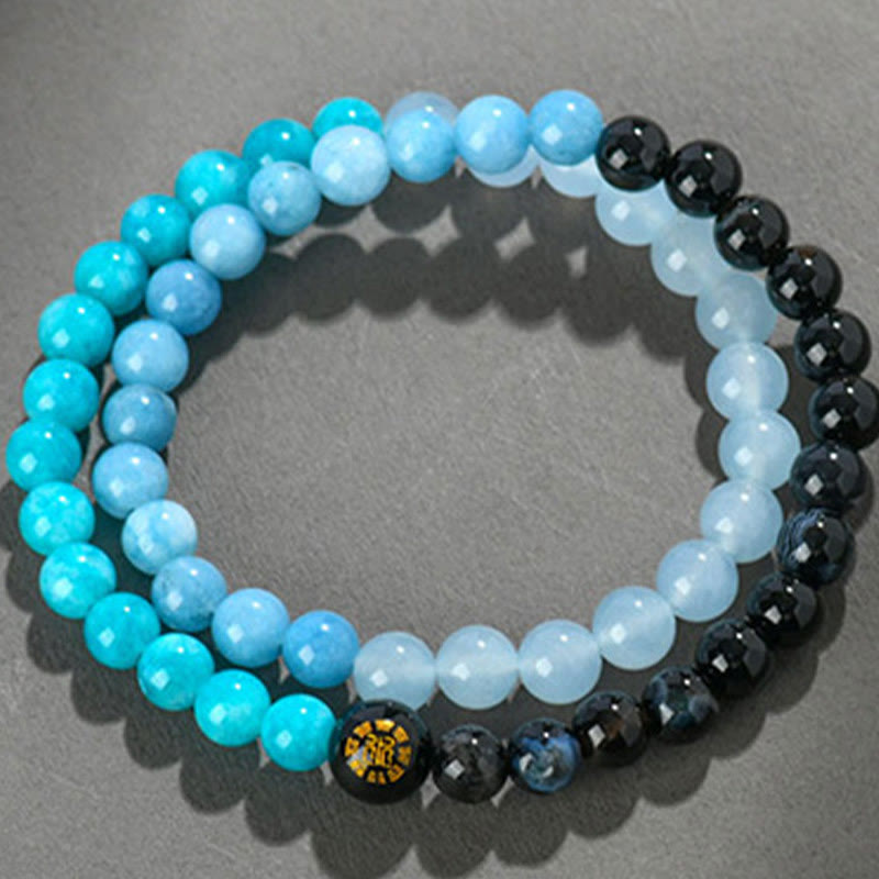 Buddha Stones Cinq éléments Divers cristal d'agate Calcédoine Cristal blanc Bracelet porte-bonheur en agate blanche